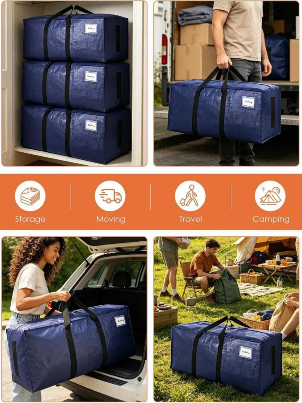 Extra Large Heavy-Duty Moving Bags - 8 Pack, Space-Saving Storage Totes, 24 Gal